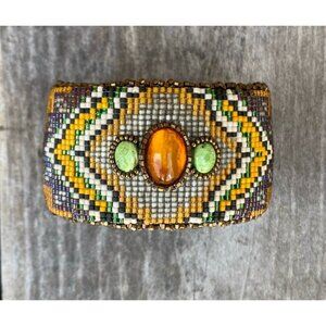 Free Spirit by Heidi Kummli Southwestern Beaded Amber Turquoise Cuff Bracelet